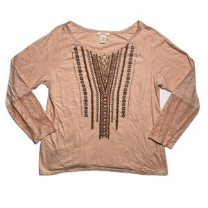 Sundance light pink embroidered lace cuff cotton blouse